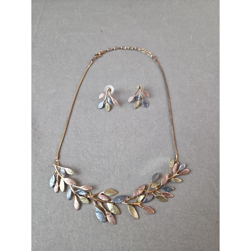 Exquisite Flower Leaf Design Shiny Colorful Necklace & Earrings Jewelry Set